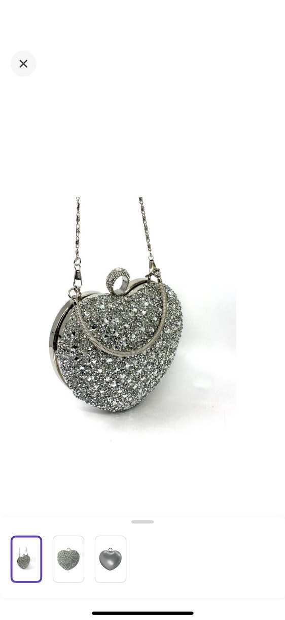 Gri Payetli Kalp Şeklinde Metal Kadın Portföy Çanta - Görsel 2