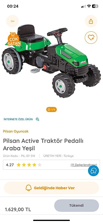 Beden yeşil Renk Pedallı traktör