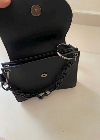 Zincir Detaylı Siyah Deri Kadın Çanta - Görsel 2