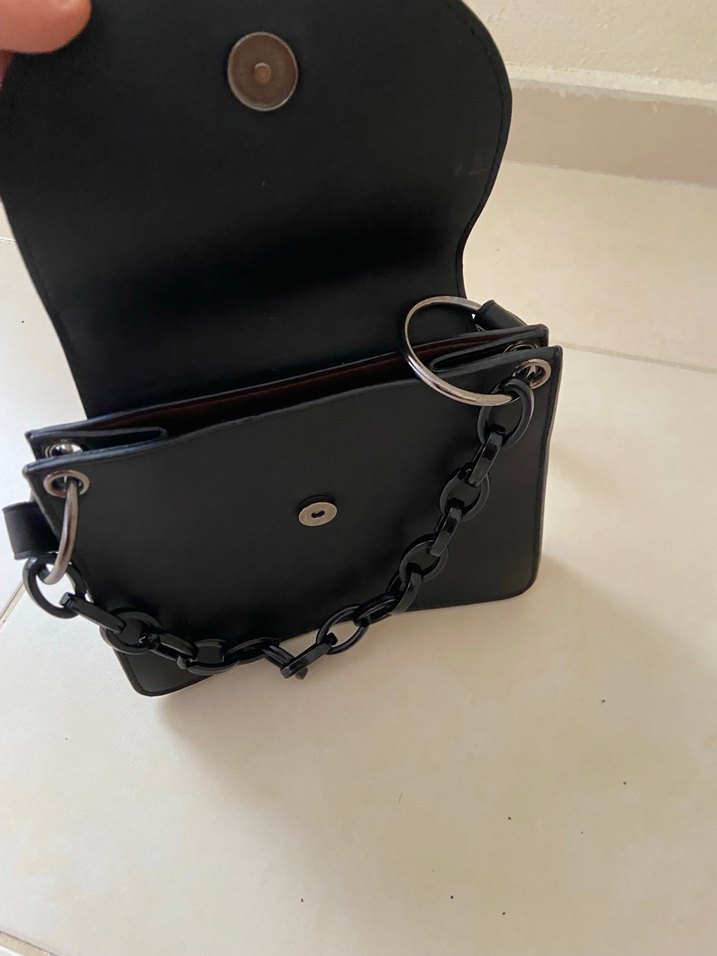 Zincir Detaylı Siyah Deri Kadın Çanta - Görsel 2