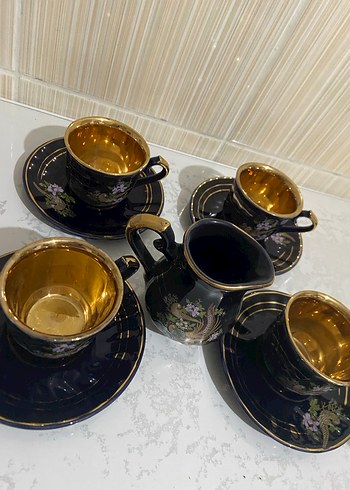 Altın Detaylı Koyu Mavi Çay Seti - Görsel 2