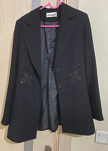 Siyah Düğmeli Uzun Kadın Blazer Ceket - Görsel 2