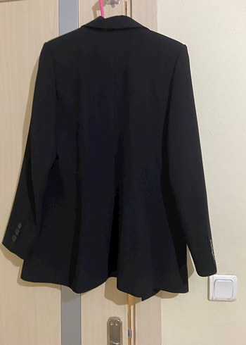 Siyah Düğmeli Uzun Kadın Blazer Ceket - Görsel 4
