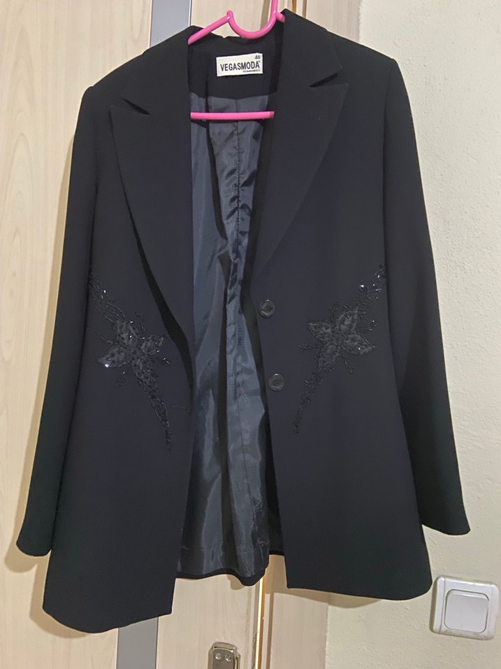 Siyah Düğmeli Uzun Kadın Blazer Ceket - Görsel 2