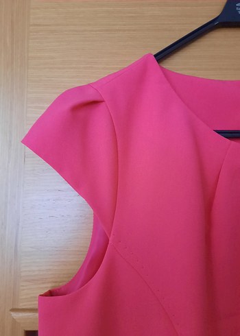44 Beden pembe Renk Pembe Midi Kalem Elbise, Kolsuz, V Yakalı