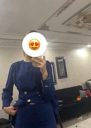38 Beden Düğmeli Lacivert Kadın Denim Takım