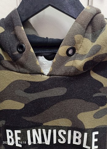 s Beden Kahverengi Kamuflaj Kapüşonlu erkek Sweatshirt