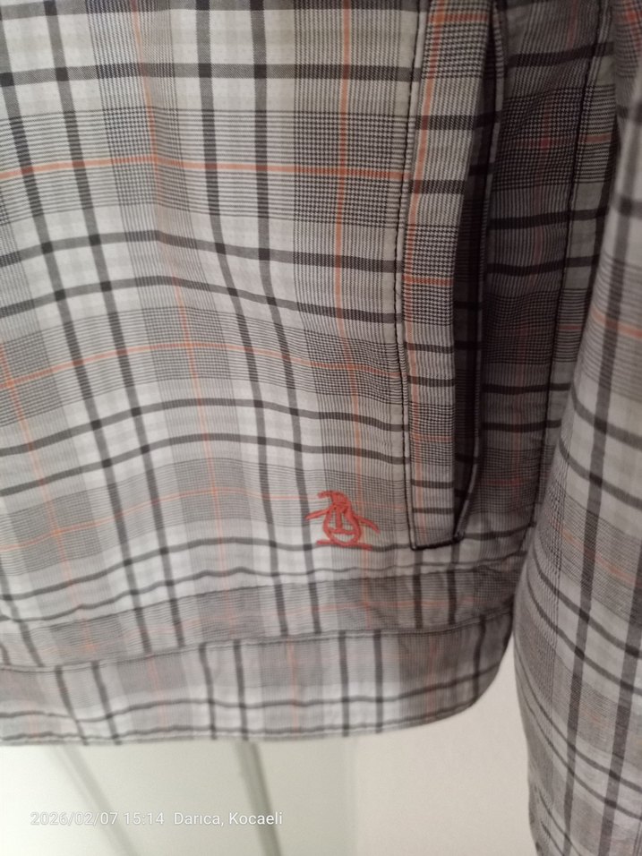 Düğmeli Gri  ekoseli çift taraflı Erkek Ceket penguin zip - Görsel 5