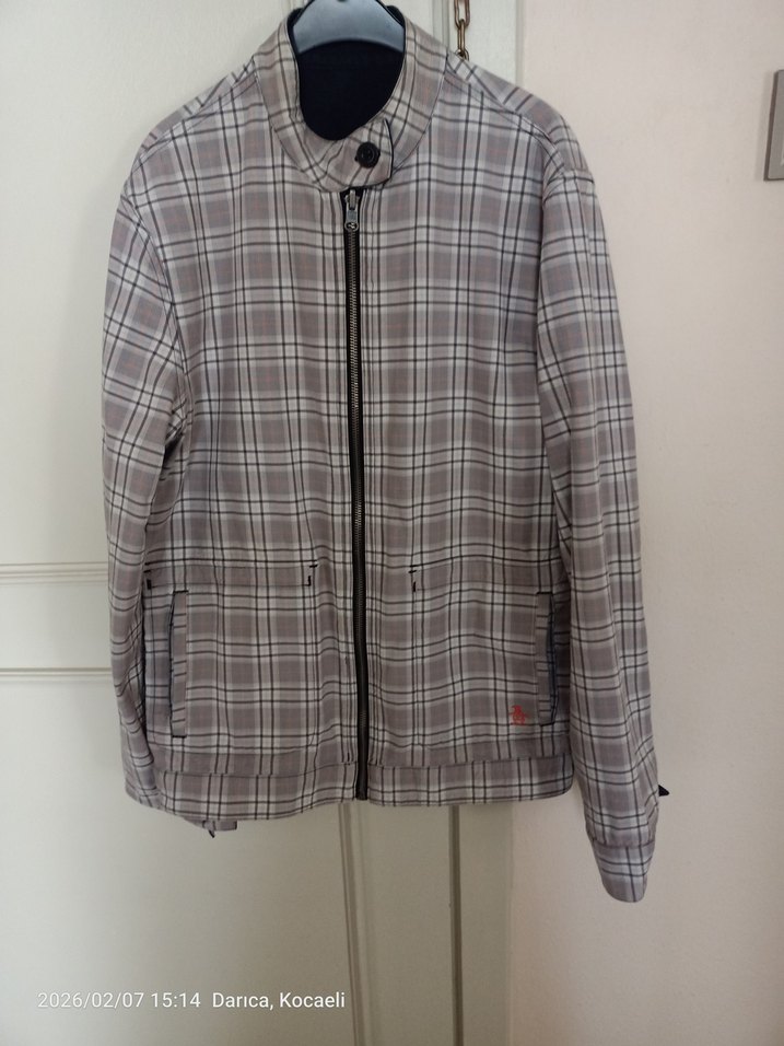 Düğmeli Gri  ekoseli çift taraflı Erkek Ceket penguin zip - Görsel 4