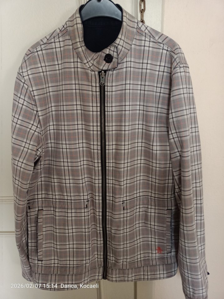 Düğmeli Gri  ekoseli çift taraflı Erkek Ceket penguin zip - Görsel 2