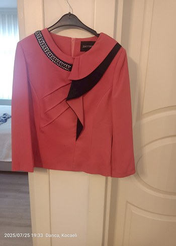 Zincir Detaylı V Yakalı Pembe siyah takım elbise - Görsel 7