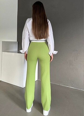 s Beden Fıstık yeşili ters kemer pantolon