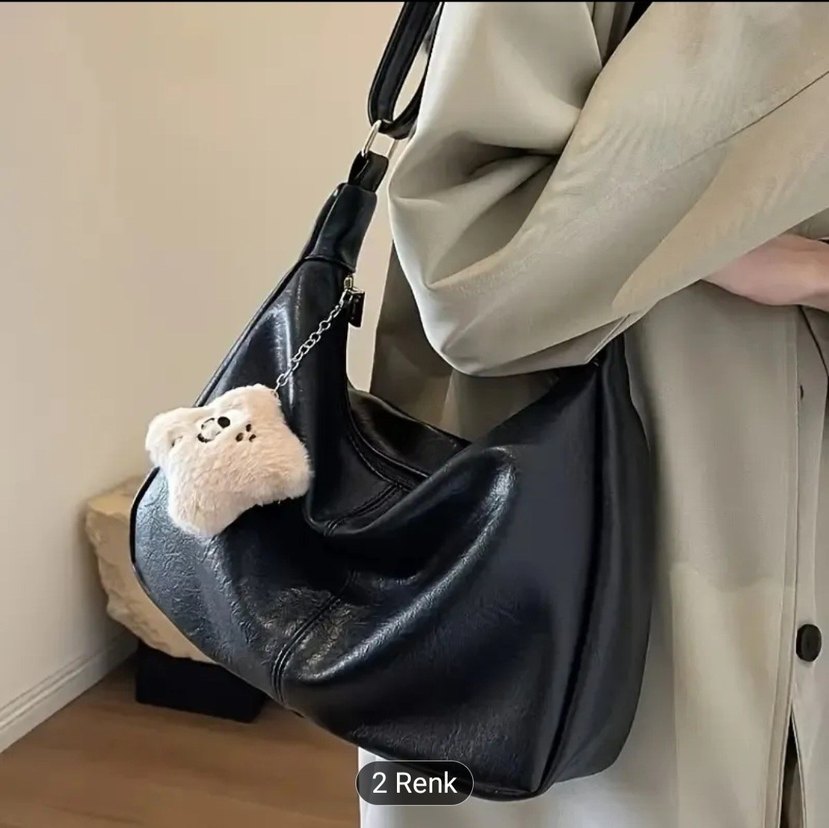 Tokalı Siyah Deri Kadın Çantası - Görsel 2