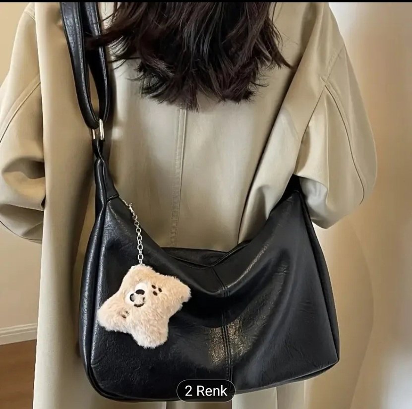 Tokalı Siyah Deri Kadın Çantası - Görsel 3