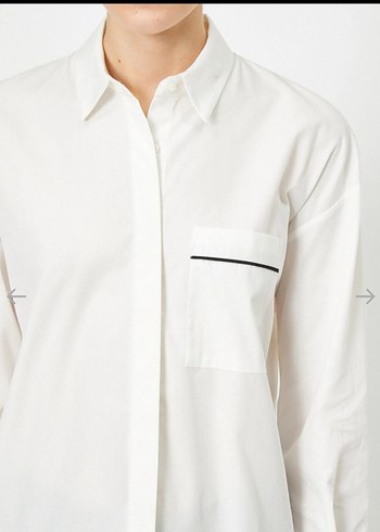 Kadın V Yaka Beyaz Pamuklu Gömlek - Görsel 5