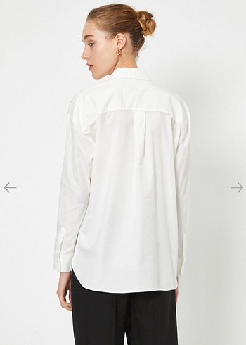 Kadın V Yaka Beyaz Pamuklu Gömlek - Görsel 4