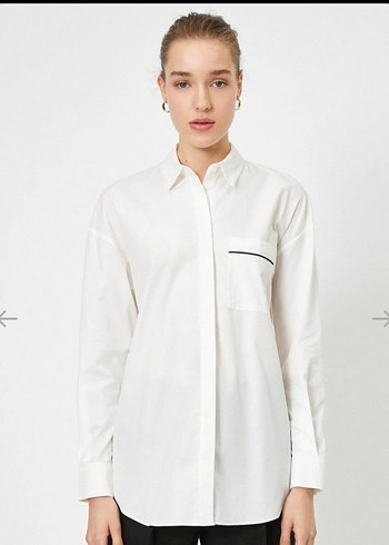 Kadın V Yaka Beyaz Pamuklu Gömlek - Görsel 3