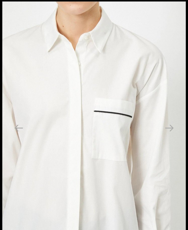 Kadın V Yaka Beyaz Pamuklu Gömlek - Görsel 5