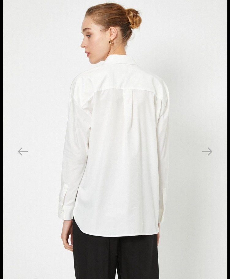 Kadın V Yaka Beyaz Pamuklu Gömlek - Görsel 4