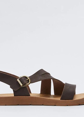 Kemerli Kahverengi Deri Kadın Dolgu Topuklu Sandalet - Görsel 2