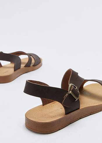 Kemerli Kahverengi Deri Kadın Dolgu Topuklu Sandalet - Görsel 4