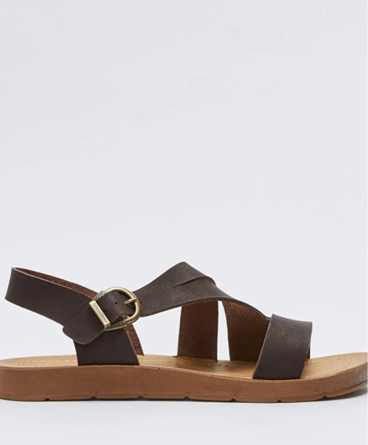 Kemerli Kahverengi Deri Kadın Dolgu Topuklu Sandalet - Görsel 2