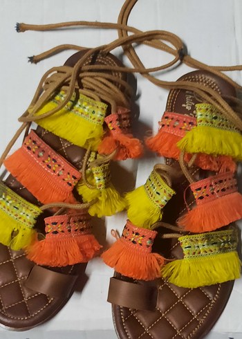 Renkli Boncuklu Bohem Kadın Sandalet - Görsel 2