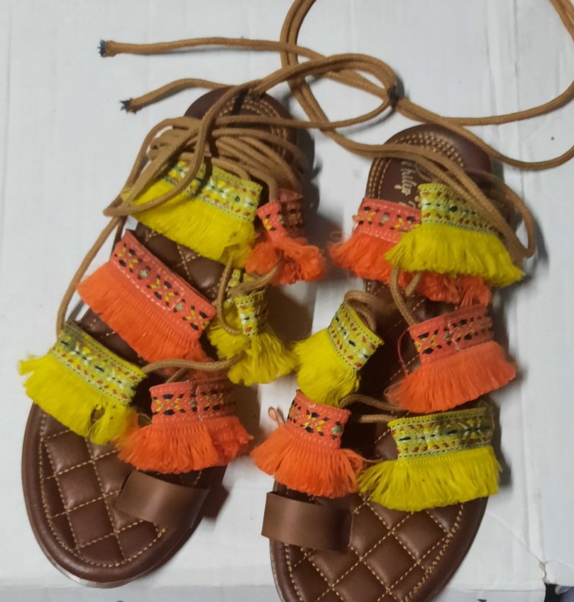 Renkli Boncuklu Bohem Kadın Sandalet - Görsel 2