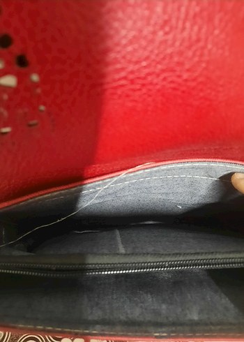 Dantel Detaylı Kırmızı Deri Kadın Çanta - Görsel 4