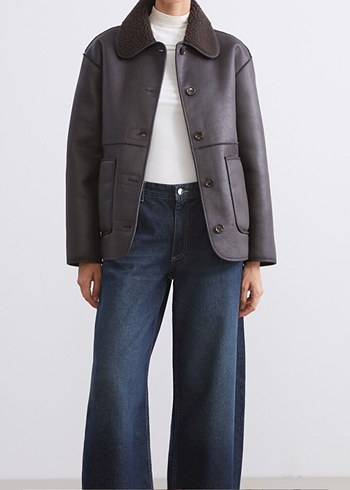 Kahverengi Kürklü çift taraflı Kadın Ceket - Görsel 2