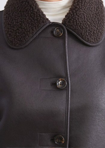 Kahverengi Kürklü çift taraflı Kadın Ceket - Görsel 3