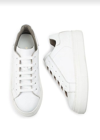 Beyaz hakiki Deri Bağcıklı Kadın Spor Ayakkabı - Görsel 2