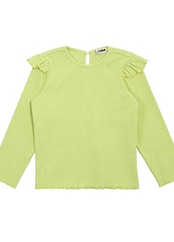 4 Yaş Beden LUESS Kız Çocuk Fosfor Yeşil Fırflırlı Bluz Yırtmaç Detaylı Tayt