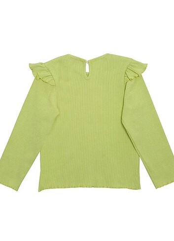 LUESS Kız Çocuk Fosfor Yeşil Fırflırlı Bluz Yırtmaç Detaylı Tayt