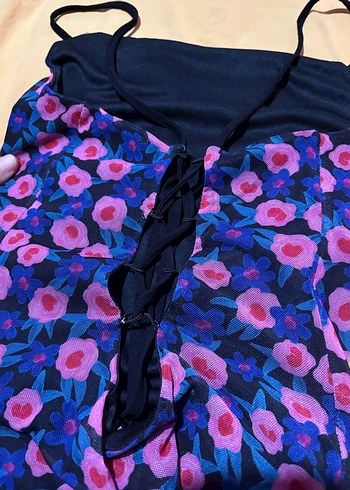 Mor Çiçek Desenli Uzun Askılı Elbise - Görsel 5