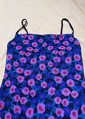 Mor Çiçek Desenli Uzun Askılı Elbise - Görsel 2