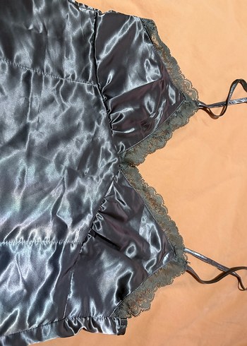 Mavi Parlak Gotik İnce Askılı Midi Gecelik - Görsel 2