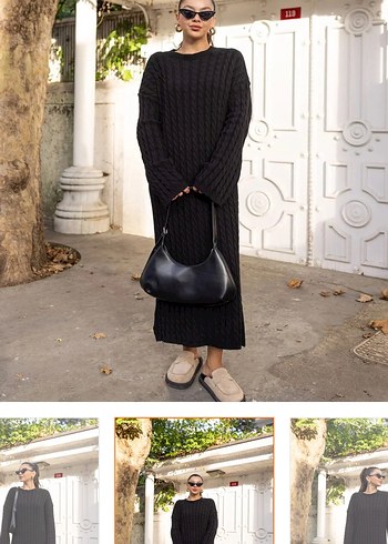 Siyah Uzun Örgü Kadın Elbise - Görsel 2