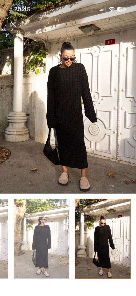 Siyah Uzun Örgü Kadın Elbise - Görsel 3