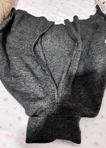 Gri Kadın Boğazlı Triko Kazak - Görsel 3