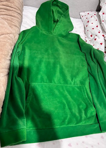 Parlak Yeşil Kapüşonlu Kadın Sweatshirt - Görsel 2