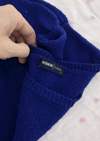 Nakışlı Mavi Örgü Kadın Kazak - Görsel 3