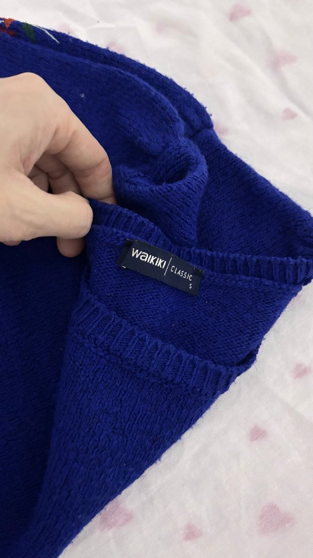 Nakışlı Mavi Örgü Kadın Kazak - Görsel 3