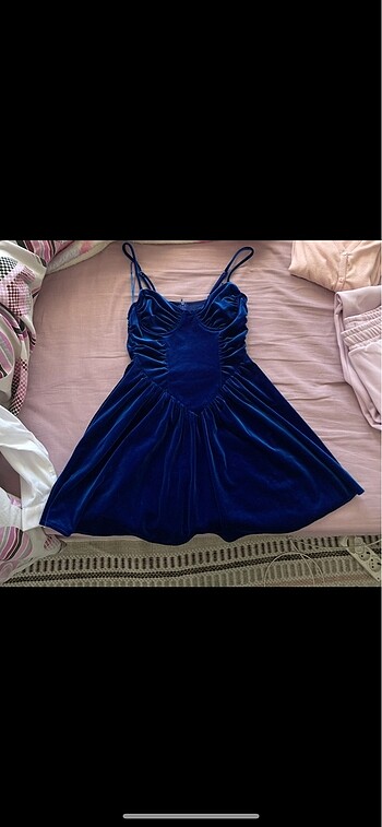 Bershka mavisi kadife mini elbise