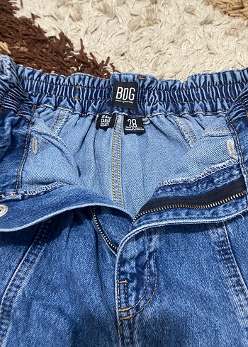 Kadın Mavi Bel Detaylı Bol Kesim Denim Pantolon - Görsel 3