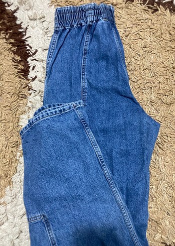 Kadın Mavi Bel Detaylı Bol Kesim Denim Pantolon - Görsel 4