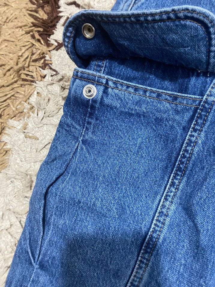 Kadın Mavi Bel Detaylı Bol Kesim Denim Pantolon - Görsel 2
