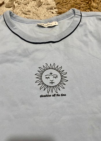 Çizgili, Güneş Desenli Ve Angel Çizili 3 Kısa Kollu Kadın Tişört - Görsel 4