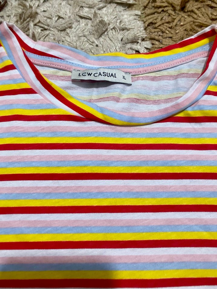 Çizgili, Güneş Desenli Ve Angel Çizili 3 Kısa Kollu Kadın Tişört - Görsel 2