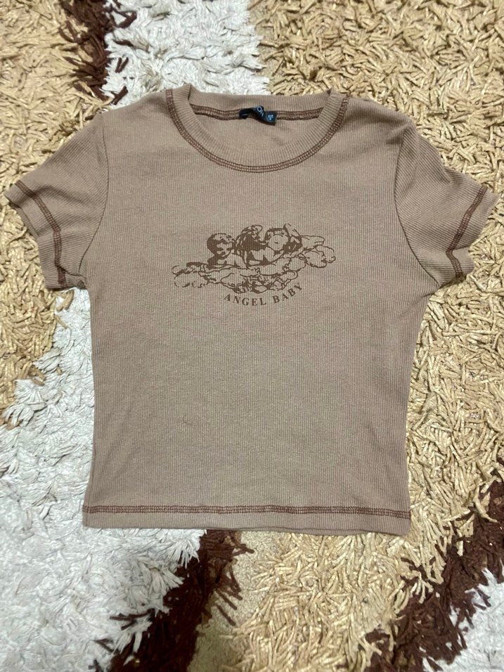 Çizgili, Güneş Desenli Ve Angel Çizili 3 Kısa Kollu Kadın Tişört - Görsel 5